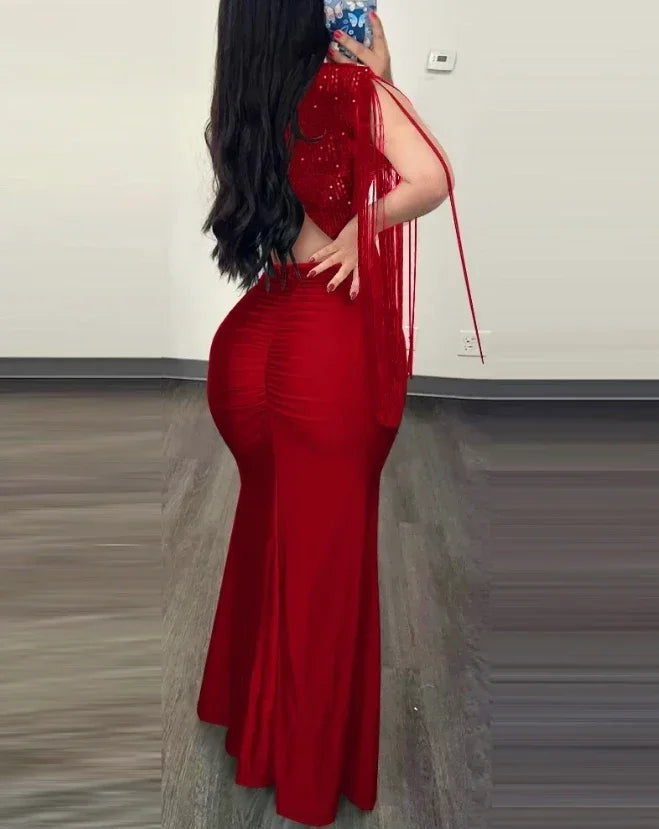 Vestido Longo Glamour Vermelho com Fenda.