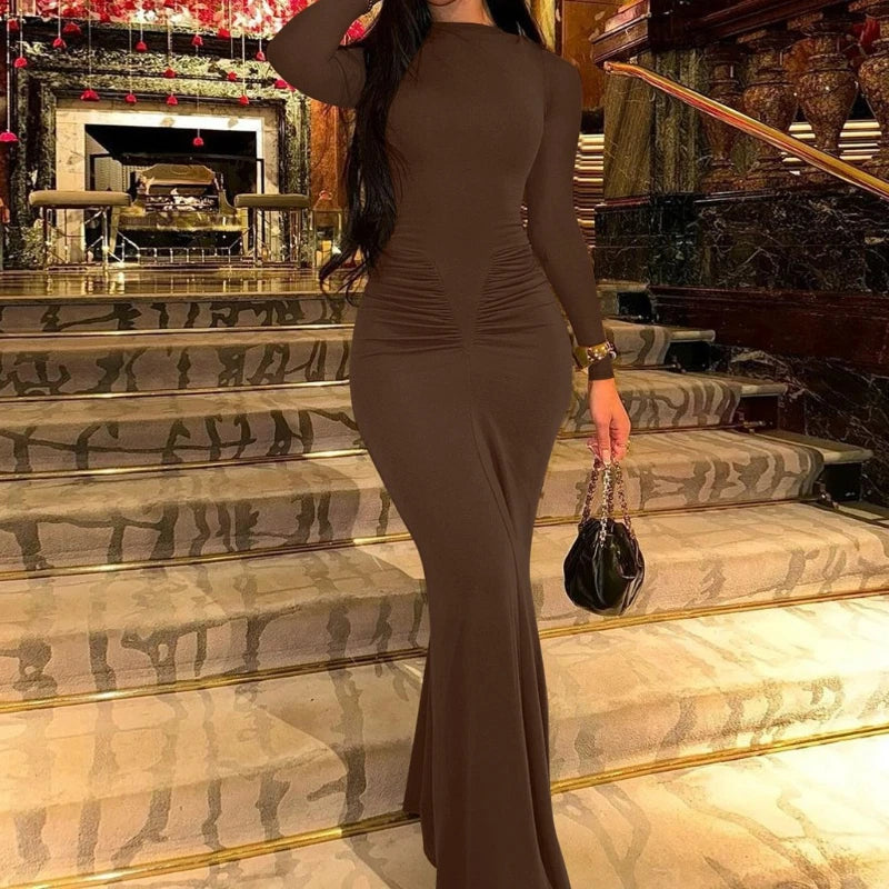 Vestido Maxi Elegante Ajustado – Bodycon Feminino Manga Longa