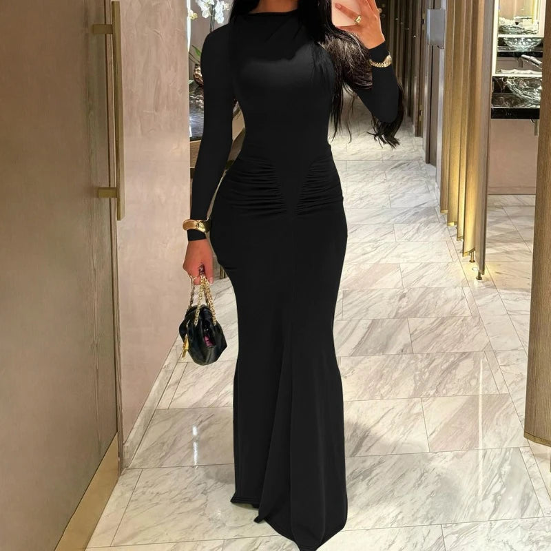 Vestido Maxi Elegante Ajustado – Bodycon Feminino Manga Longa
