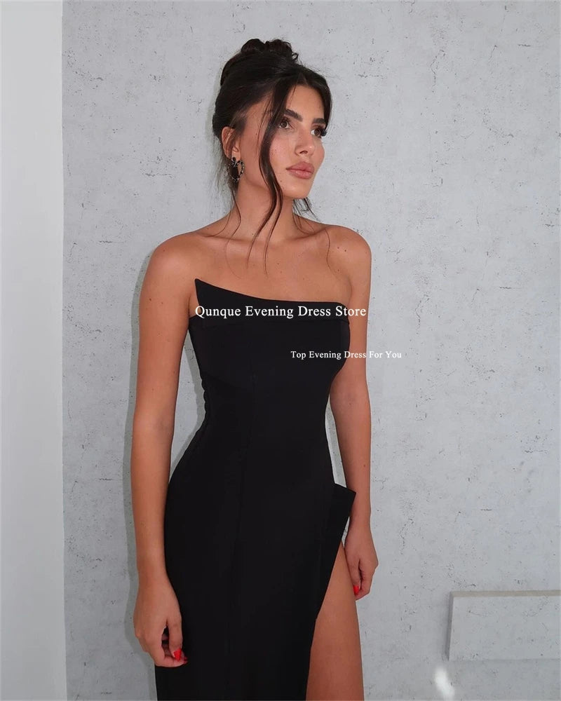 Vestido de Festa Longo Preto – Modelo Sereia com Fenda Elegante