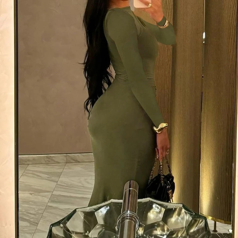 Vestido Maxi Elegante Ajustado – Bodycon Feminino Manga Longa