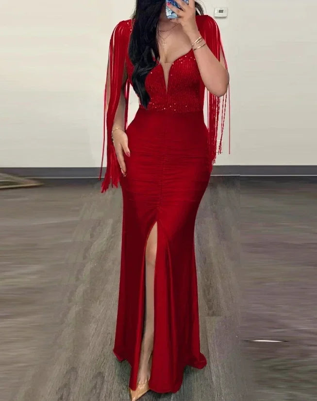 Vestido Longo Glamour Vermelho com Fenda.