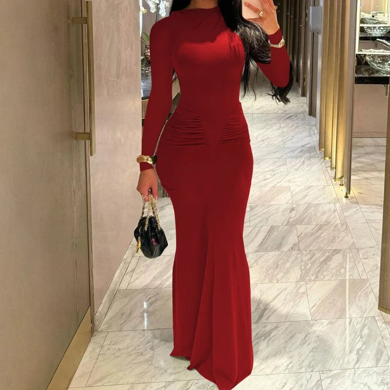 Vestido Maxi Elegante Ajustado – Bodycon Feminino Manga Longa