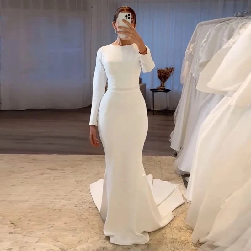 Vestido de Noiva Longo Manga Comprida Sereia – Boho Elegante