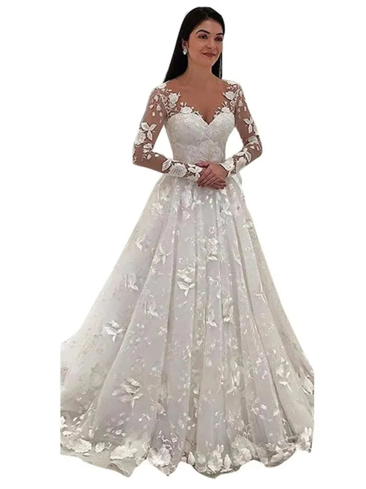 Vestido de Noiva em Renda Manga Longa – Corte Princesa Elegante